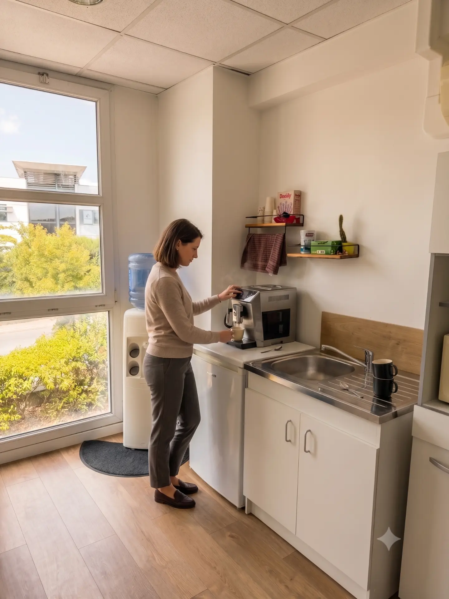 Coin cuisine des locaux avec machine à café